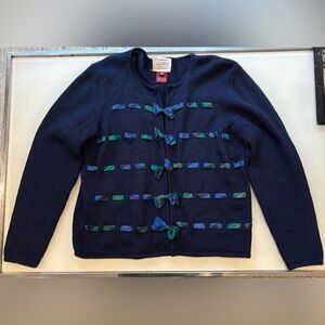 Vintage Susan Bristol Navy Cardigan with Colorful Bow Details